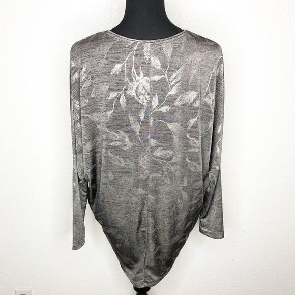 WHBM silver metallic black feather print dolman sleeve top size Small - Picture 12 of 12